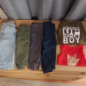 Assorted 9-12 months baby clothes, 4 pants, 2 long sleeve shirts